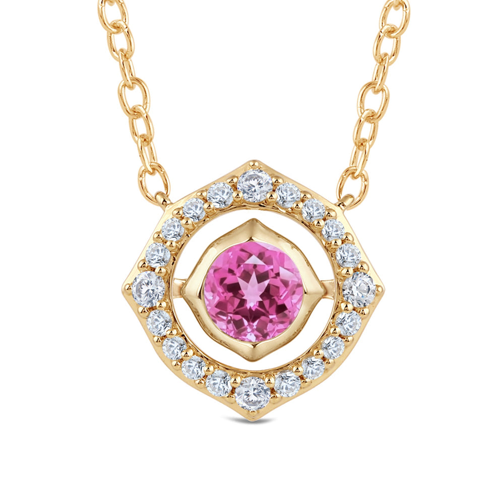 Signature Pink Tourmaline Birthstone Necklace with Lab Cut Diamond in 14KT Yellow Gold view 2
