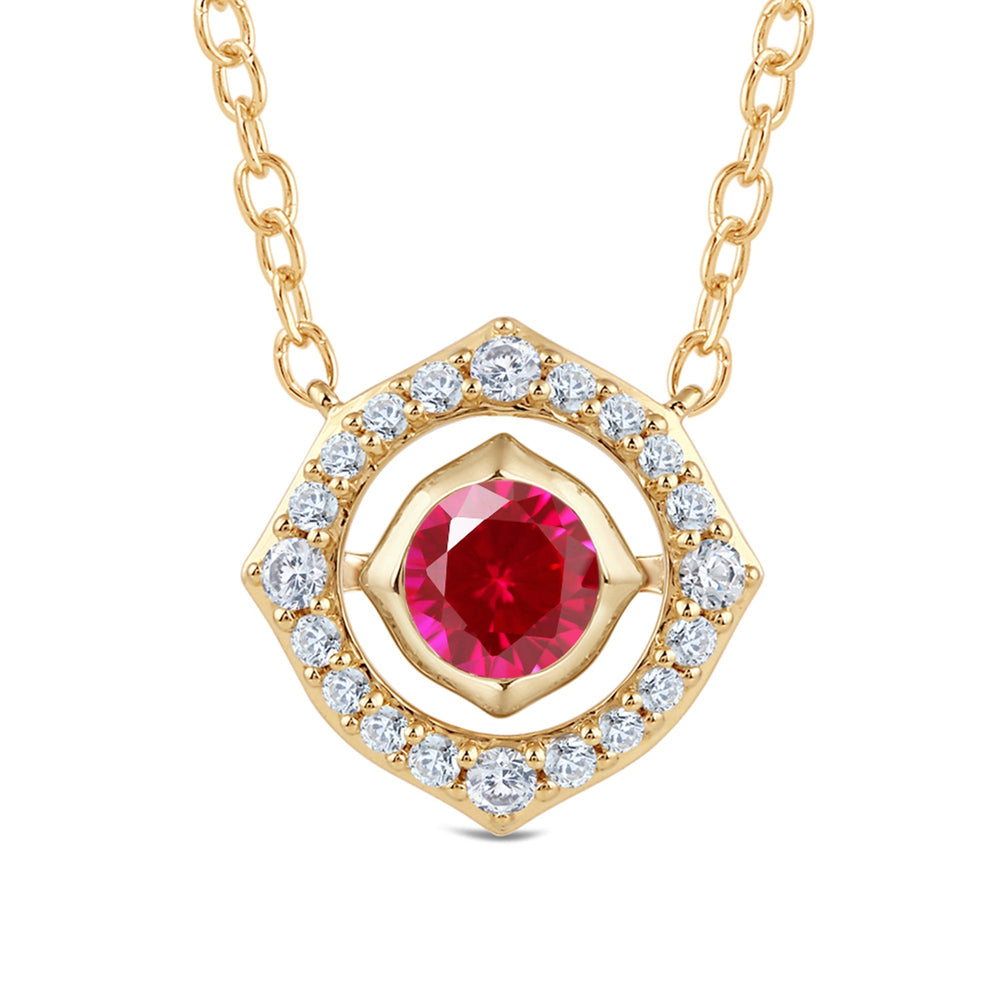 Signature Created Ruby Birthstone Necklace with Lab Cut Diamond in 14KT Yellow Gold view 2
