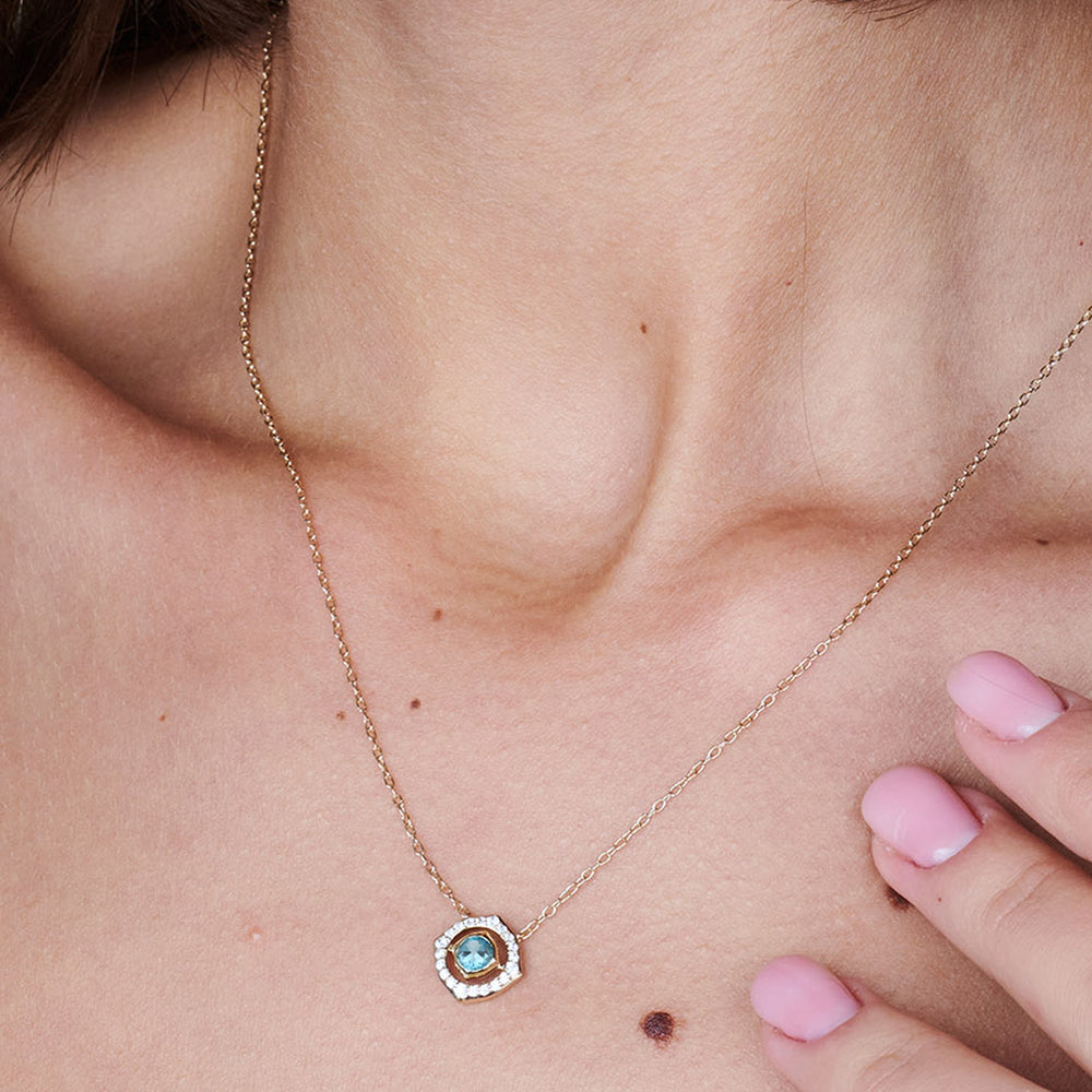 Model Wearing Signature Aquamarine Birthstone Necklace view