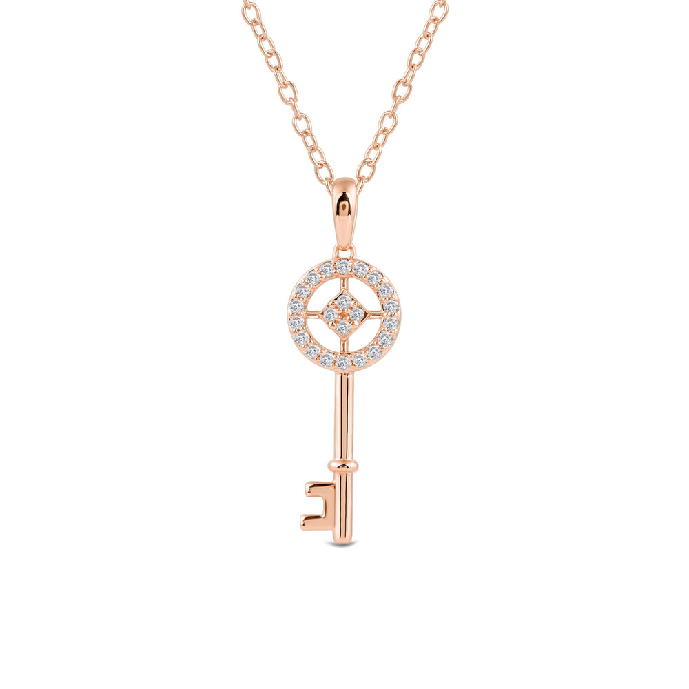 Lab Created Diamond Antique Key Pendant with 14KT Rose Gold / Lab / 1/10 Cut Diamond in 14KT Rose Gold / Lab / 1/10 view 2
