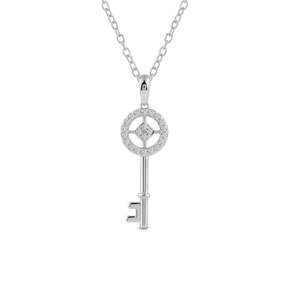 Lab Created Diamond Antique Key Pendant with 14KT White Gold / Lab / 1/10 Cut Diamond in 14KT White Gold / Lab / 1/10 view 2
