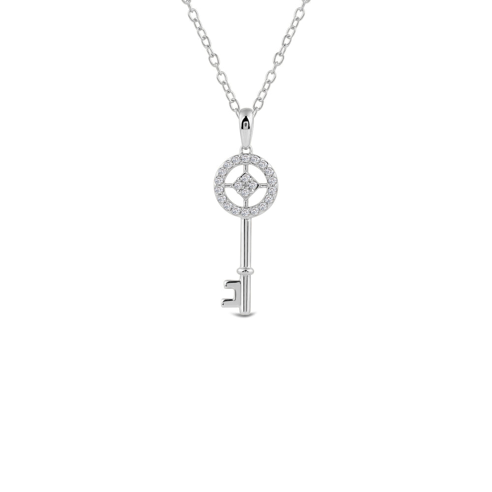 Lab Created Diamond Antique Key Pendant with 14KT White Gold / Lab / 1/10 Cut Diamond in 14KT White Gold / Lab / 1/10 view 1
