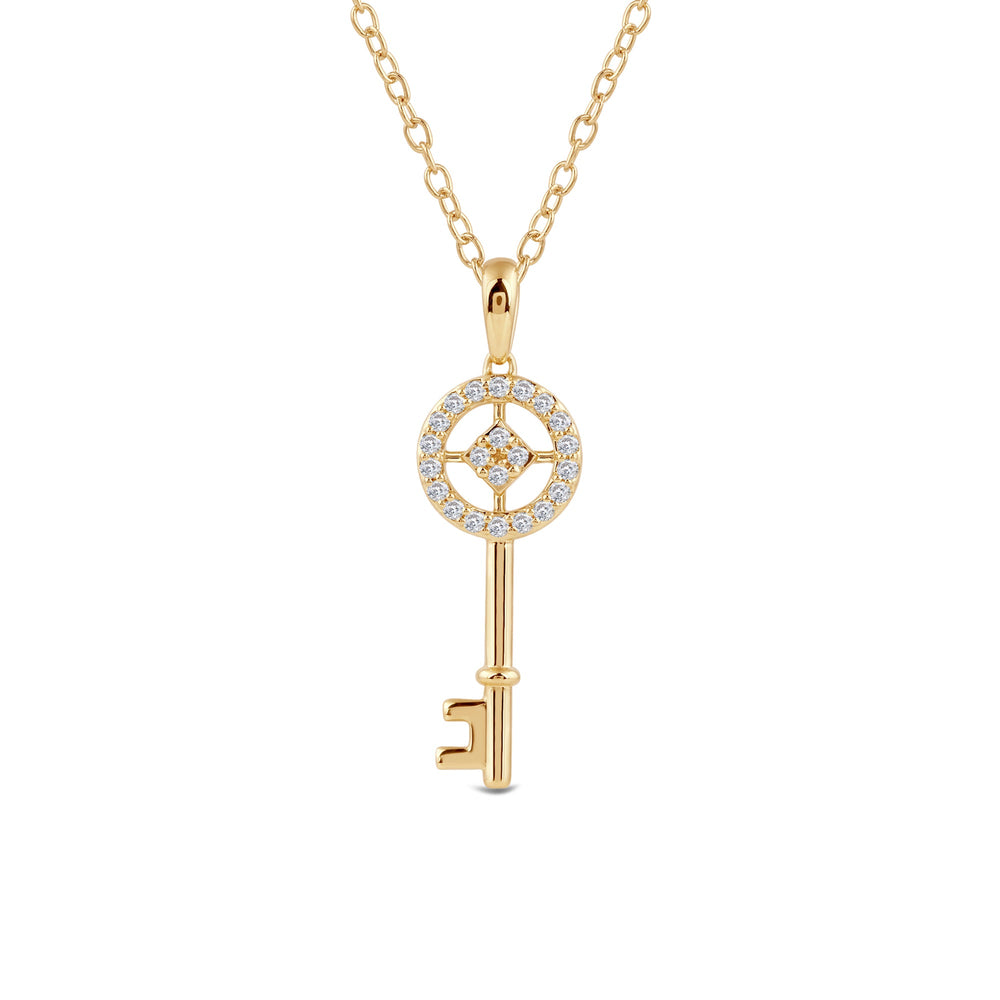 Lab Created Diamond Antique Key Pendant with 14KT Yellow Gold / Lab / 1/10 Cut Diamond in 14KT Yellow Gold / Lab / 1/10 view 2
