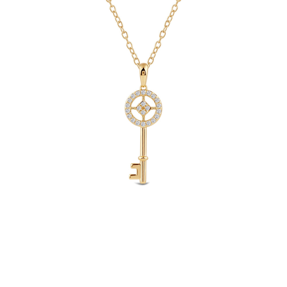 Lab Created Diamond Antique Key Pendant with 14KT Yellow Gold / Lab / 1/10 Cut Diamond in 14KT Yellow Gold / Lab / 1/10 view 1
