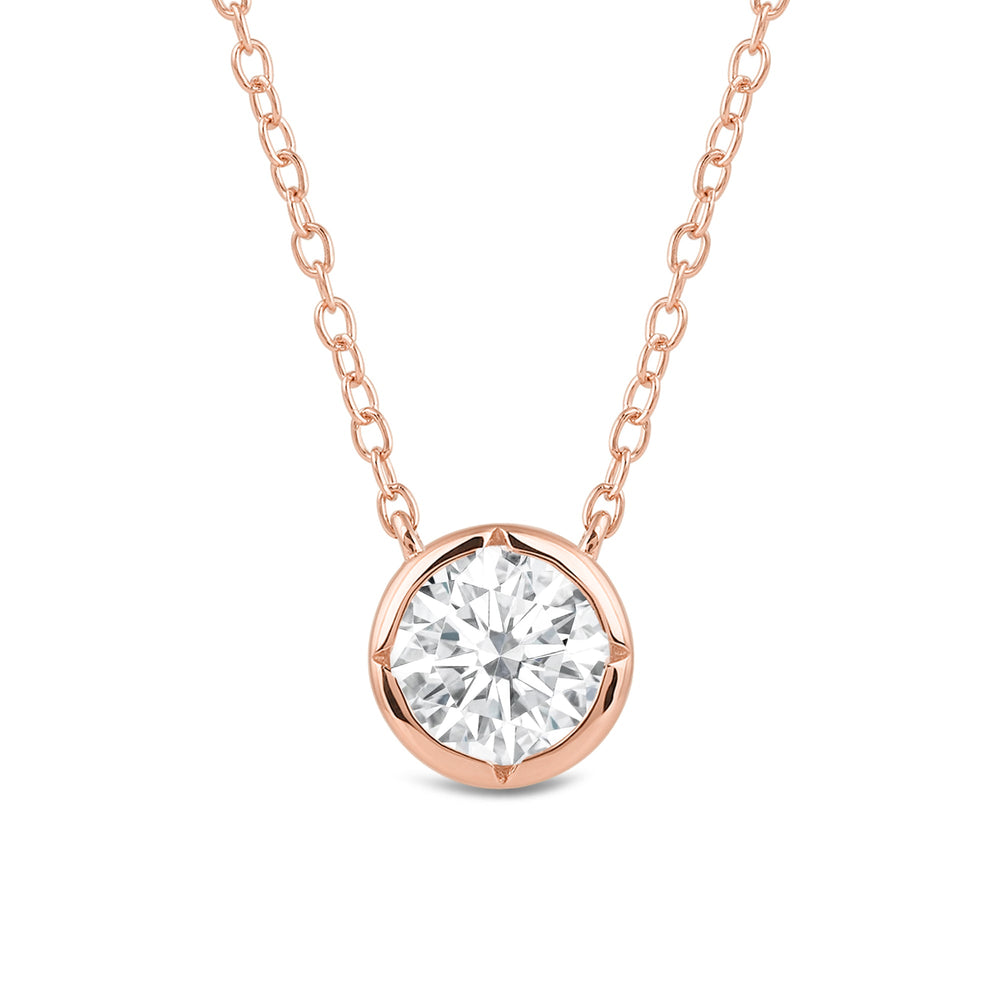 Kite Chamfered Bezel Set Solitaire Necklace with 14KT Rose Gold / Lab / 1 Cut Diamond in 14KT Rose Gold / Lab / 1 view 4
