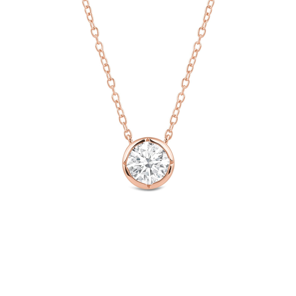 Kite Chamfered Bezel Set Solitaire Necklace with 14KT Rose Gold / Lab / 1 Cut Diamond in 14KT Rose Gold / Lab / 1 view 1
