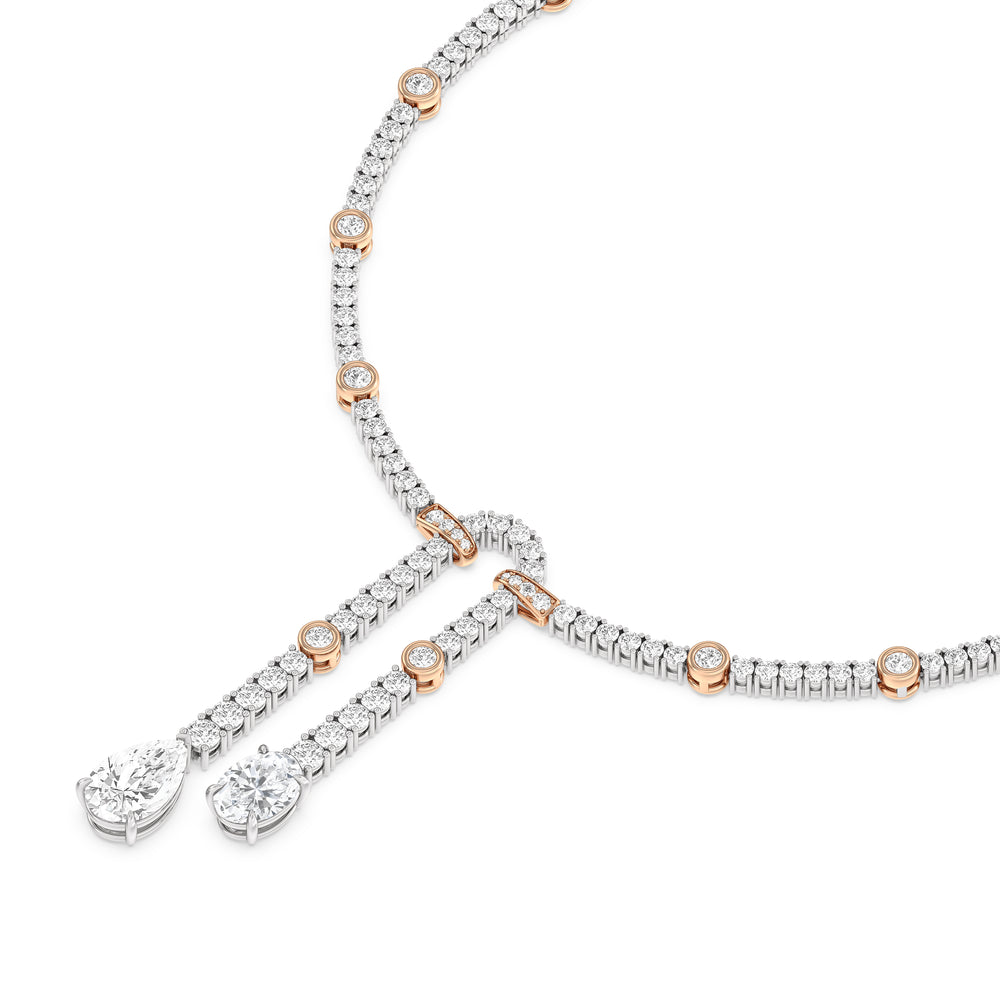Balanced Oval and Pear Dangler Tennis Necklace with Lab Cut Diamond in 14KT Rose Gold view 3
