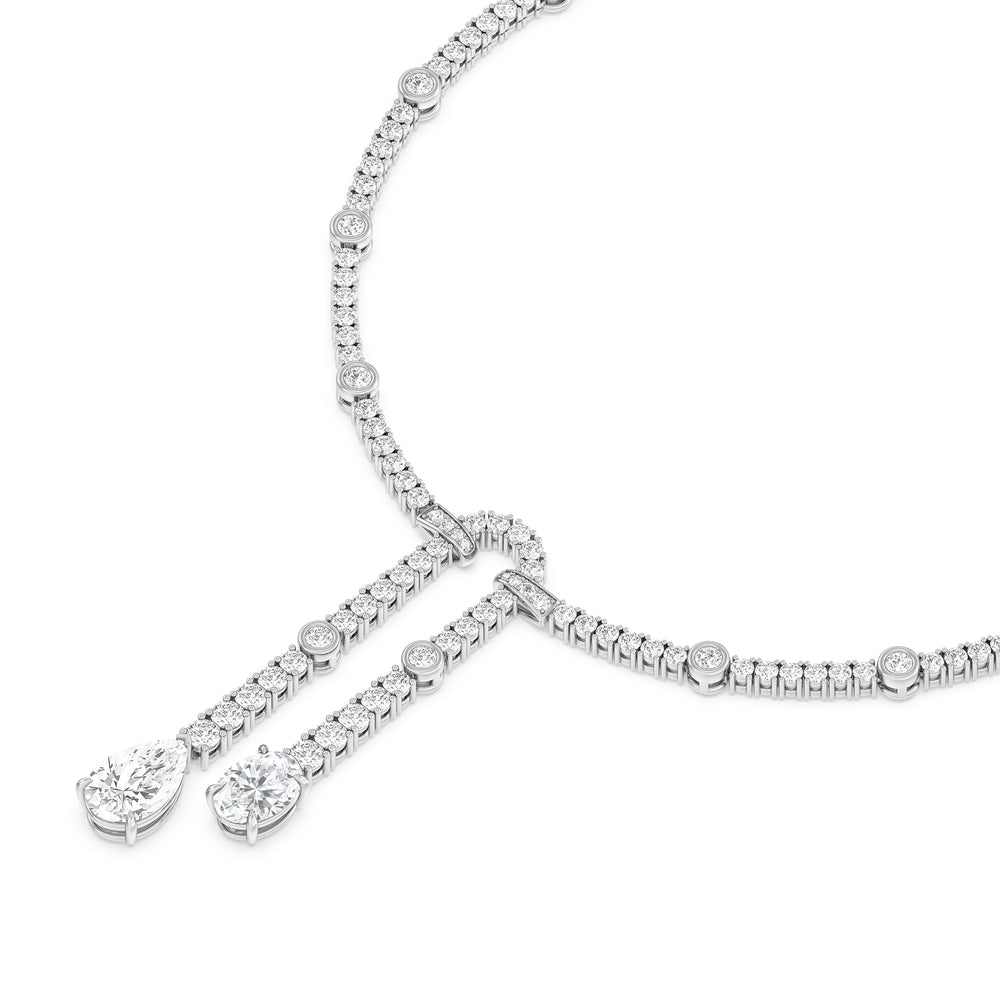 Balanced Oval and Pear Dangler Tennis Necklace with Lab Cut Diamond in 14KT White Gold view 3
