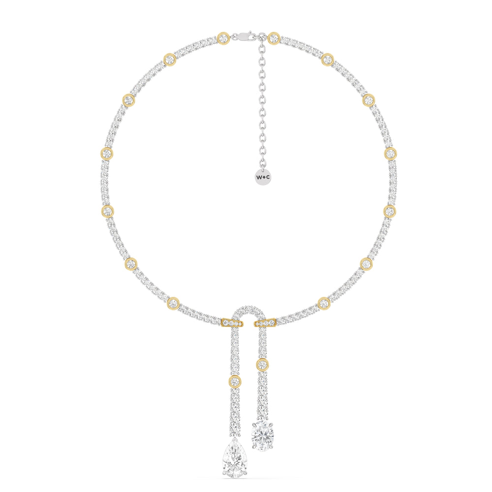 Balanced Oval and Pear Dangler Tennis Necklace with Lab Cut Diamond in 14KT Yellow Gold view 2
