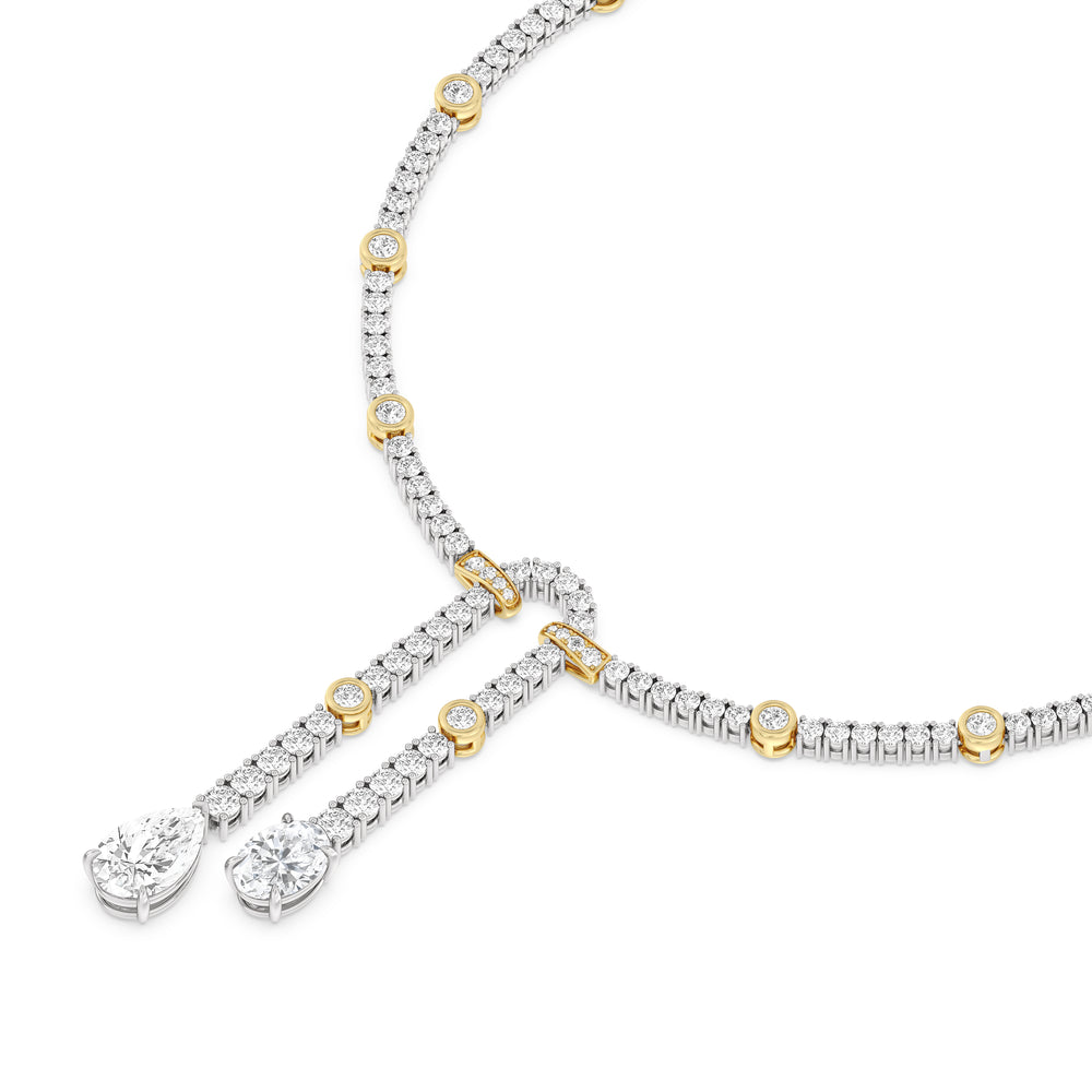 Balanced Oval and Pear Dangler Tennis Necklace with Lab Cut Diamond in 14KT Yellow Gold view 3
