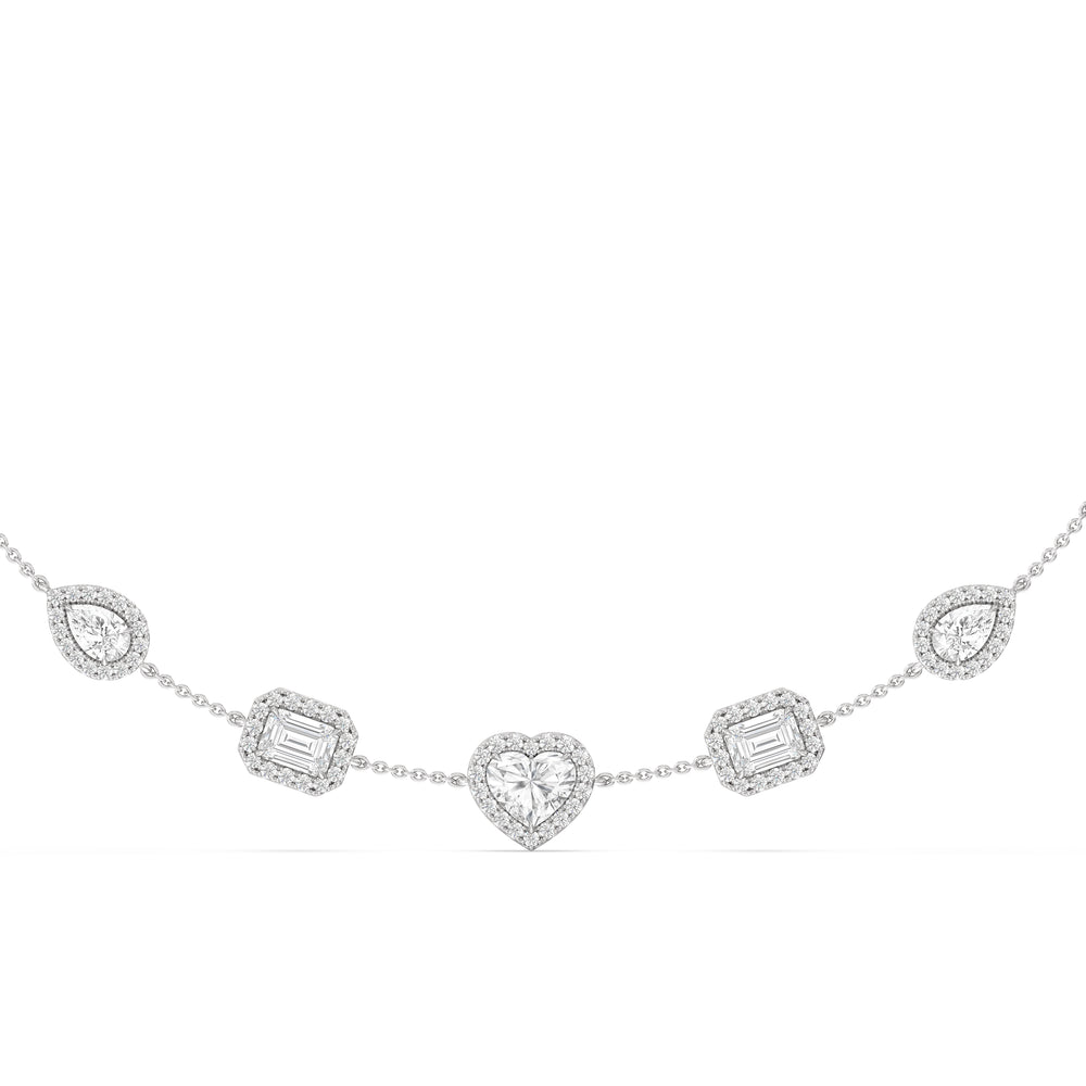 Fancy Cut Halo Stationed Necklace with Lab Cut Diamond in 14KT White Gold view 1
