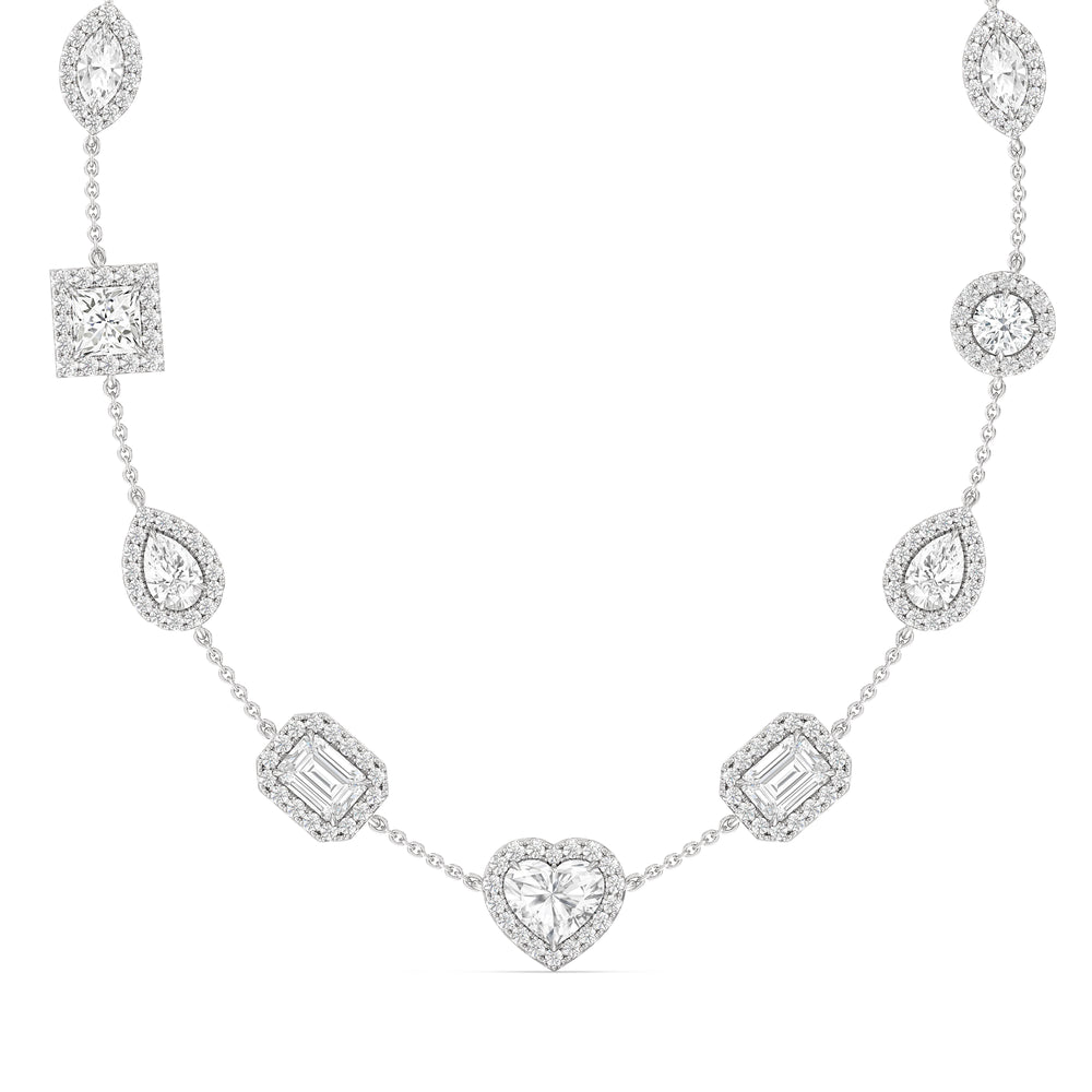 Fancy Cut Halo Stationed Necklace with Lab Cut Diamond in 14KT White Gold view 2
