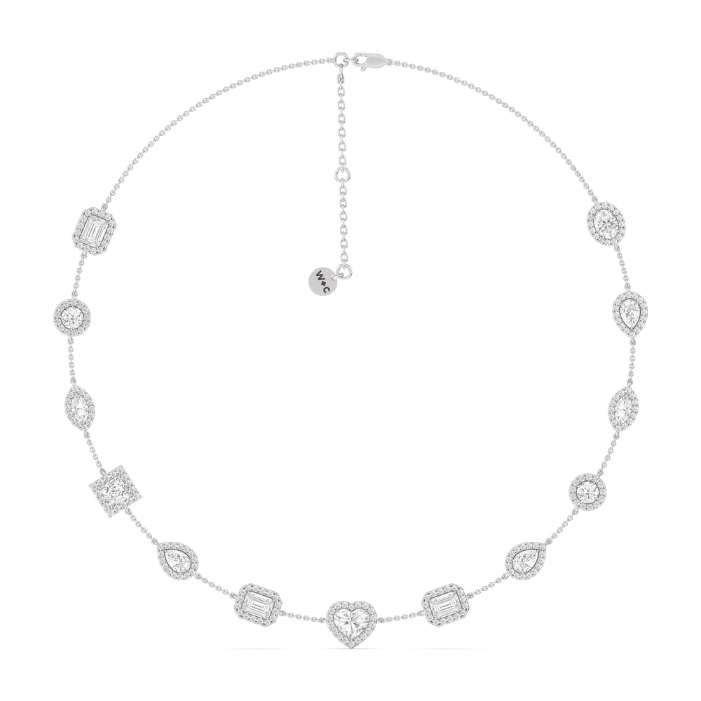 Fancy Cut Halo Stationed Necklace with Lab Cut Diamond in 14KT White Gold view 3
