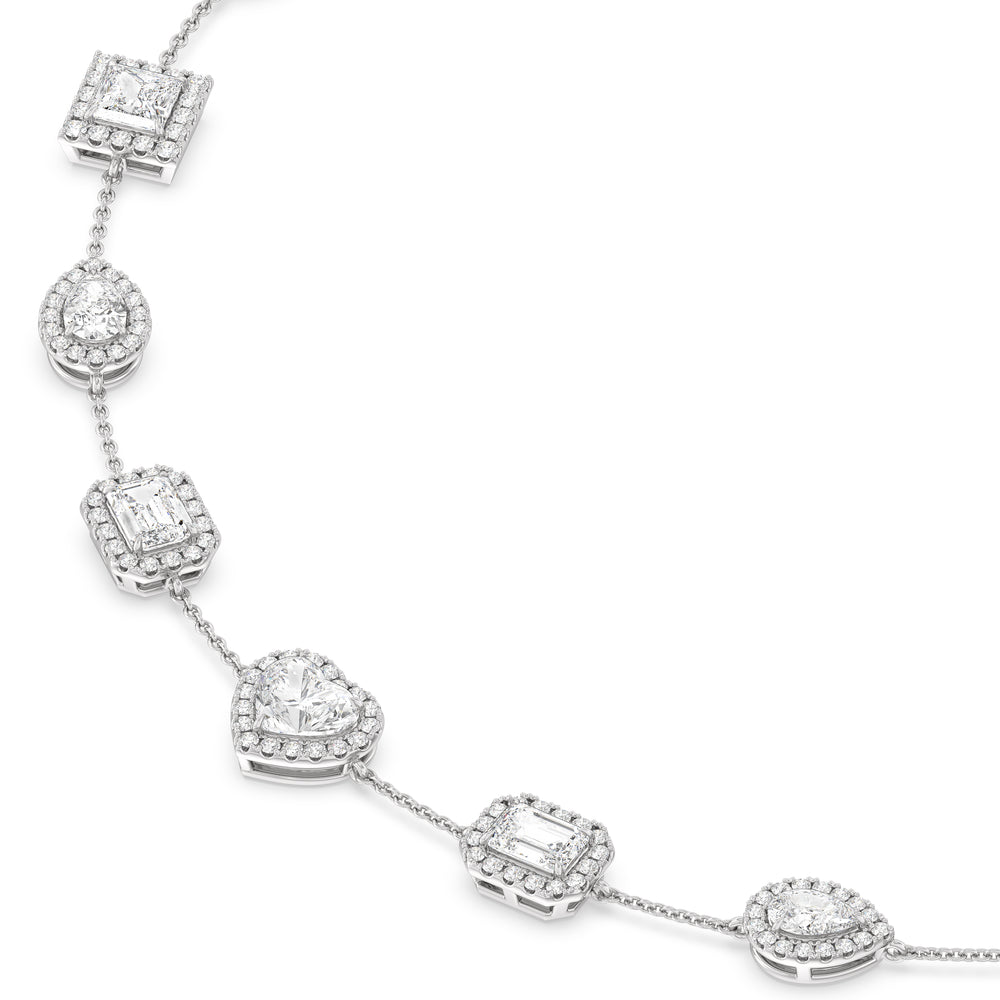 Fancy Cut Halo Stationed Necklace with 14KT White Gold / Lab / 13 Cut Diamond in 14KT White Gold / Lab / 13 view 4
