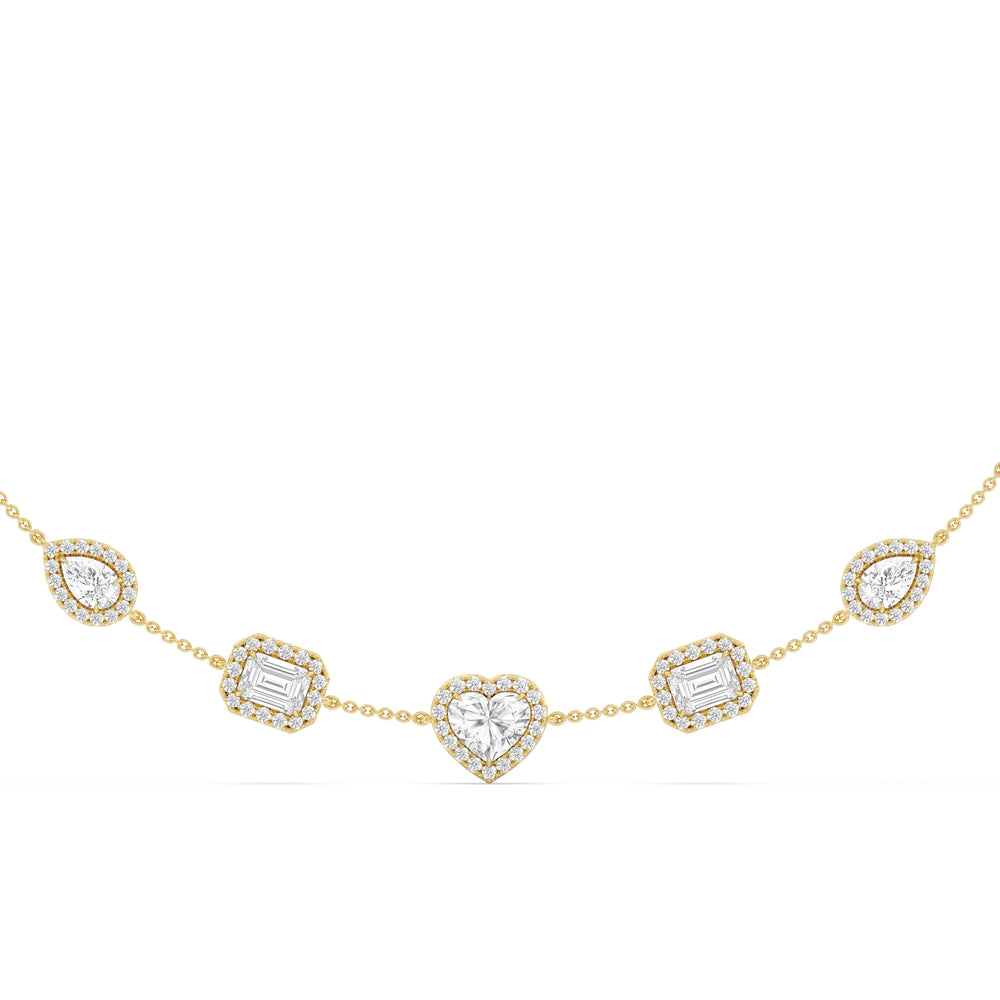 Fancy Cut Halo Stationed Necklace with Lab Cut Diamond in 14KT Yellow Gold view 1
