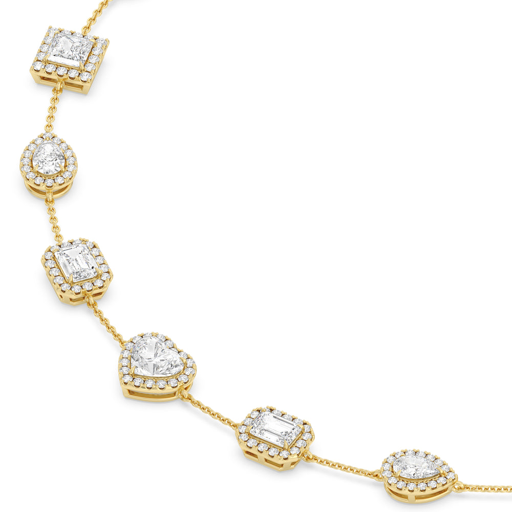 Fancy Cut Halo Stationed Necklace with 14KT Yellow Gold / Lab / 13 Cut Diamond in 14KT Yellow Gold / Lab / 13 view 4
