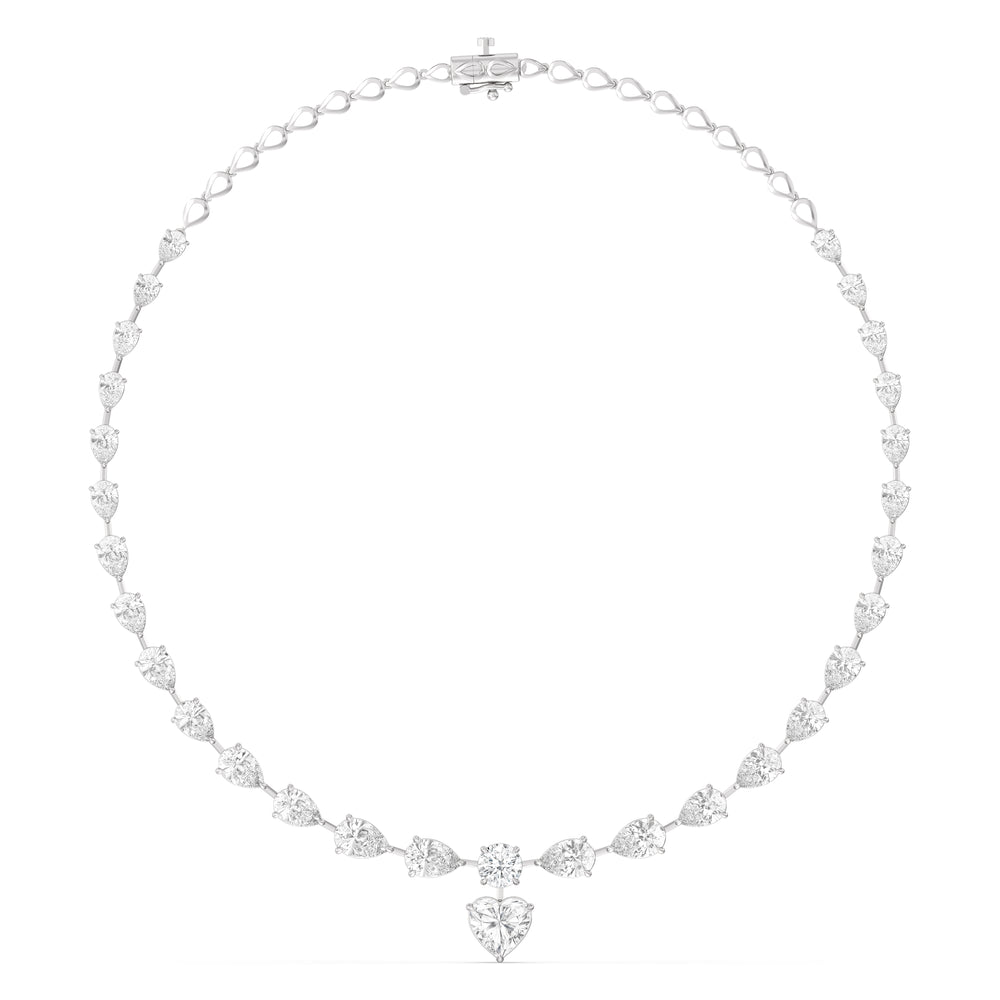 Graduating Pears Heart Dangle Necklace with 14KT White Gold / Lab / 28 3/4 Cut Diamond in 14KT White Gold / Lab / 28 3/4 view 3
