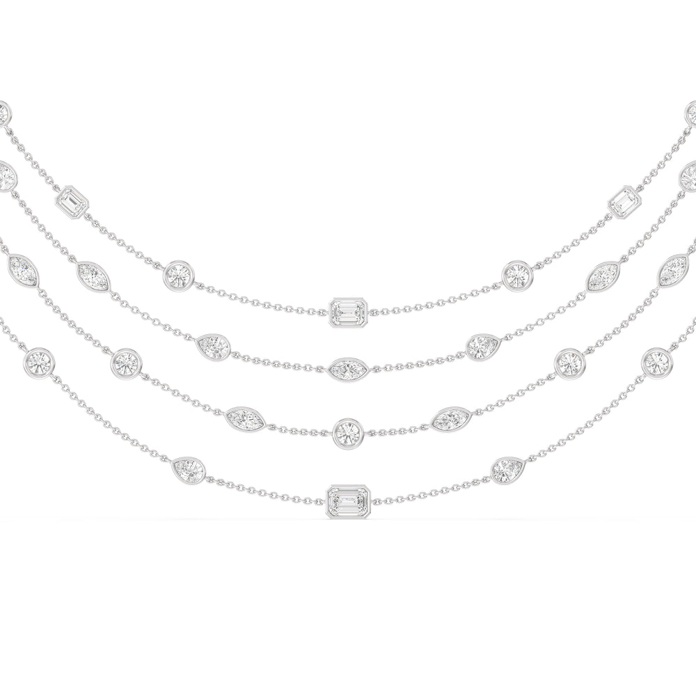 Five Row Multi Shape Bezel Set Statement Diamond Necklace with 14KT White Gold / Lab / 12 Cut Diamond in 14KT White Gold / Lab / 12 view 1
