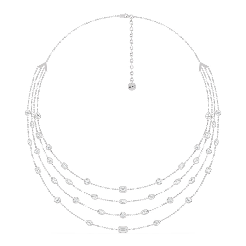Five Row Multi Shape Bezel Set Statement Diamond Necklace with 14KT White Gold / Lab / 12 Cut Diamond in 14KT White Gold / Lab / 12 view 2
