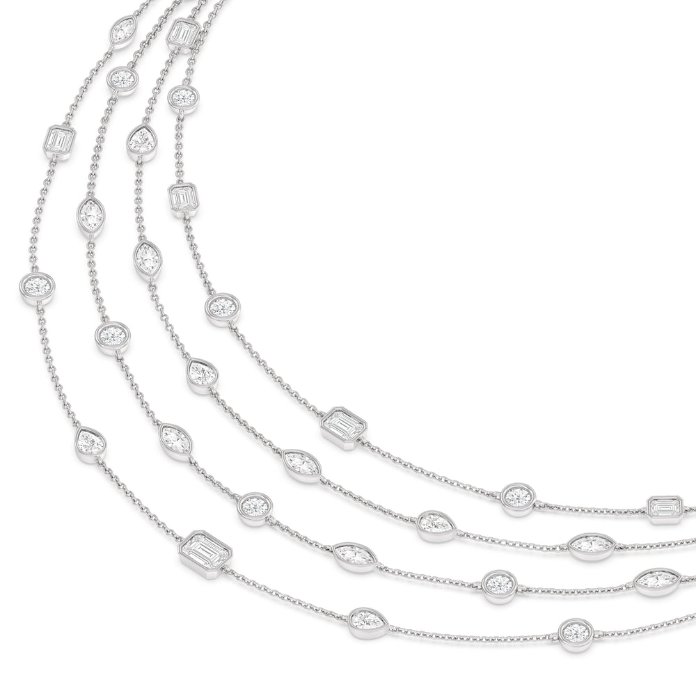 Five Row Multi Shape Bezel Set Statement Diamond Necklace with 14KT White Gold / Lab / 12 Cut Diamond in 14KT White Gold / Lab / 12 view 3
