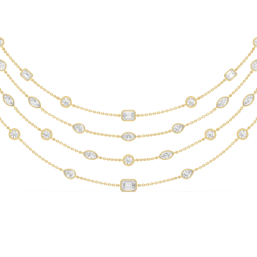 Five Row Multi Shape Bezel Set Statement Diamond Necklace with 14KT Yellow Gold / Lab / 12 Cut Diamond in 14KT Yellow Gold / Lab / 12 view 1
