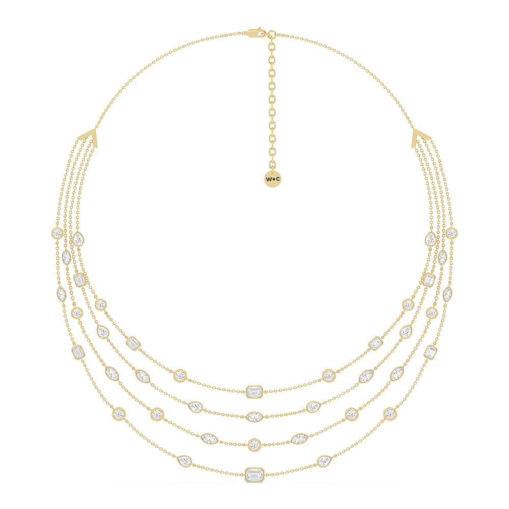 Five Row Multi Shape Bezel Set Statement Diamond Necklace with 14KT Yellow Gold / Lab / 12 Cut Diamond in 14KT Yellow Gold / Lab / 12 view 2
