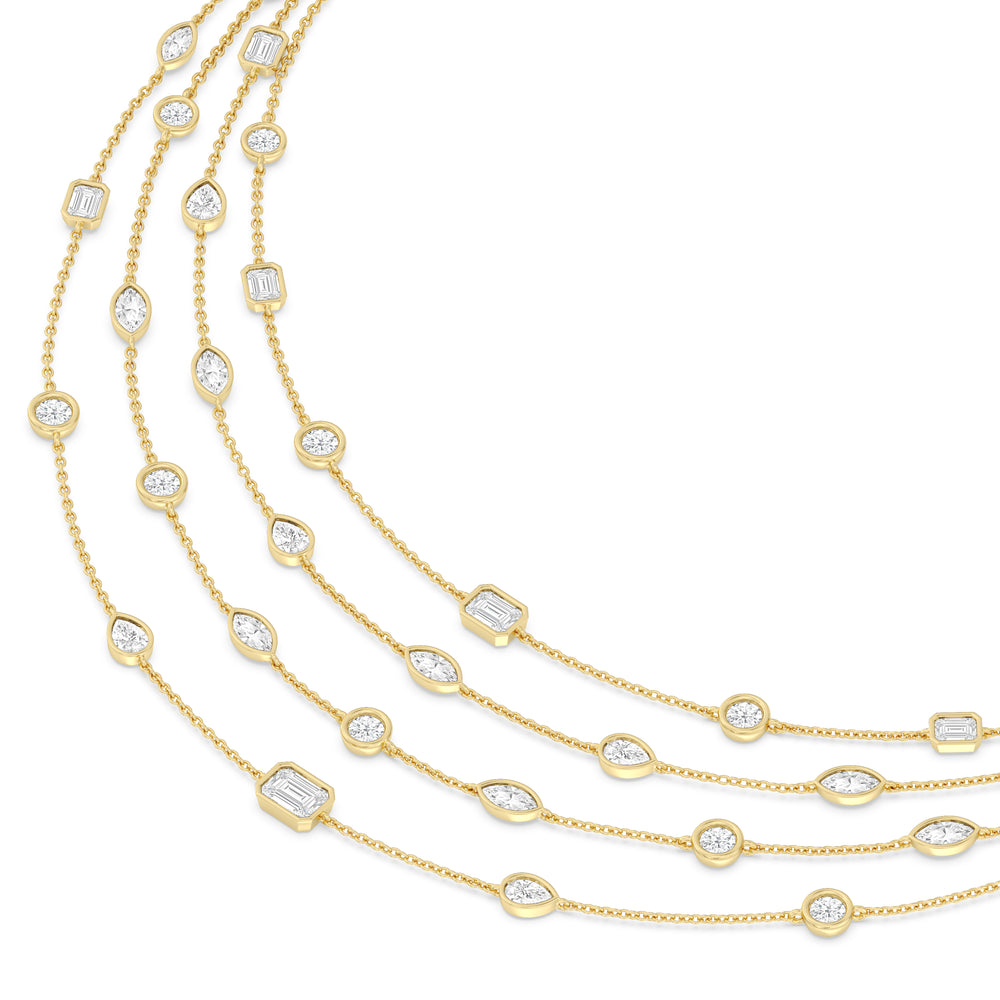 Five Row Multi Shape Bezel Set Statement Diamond Necklace with 14KT Yellow Gold / Lab / 12 Cut Diamond in 14KT Yellow Gold / Lab / 12 view 3
