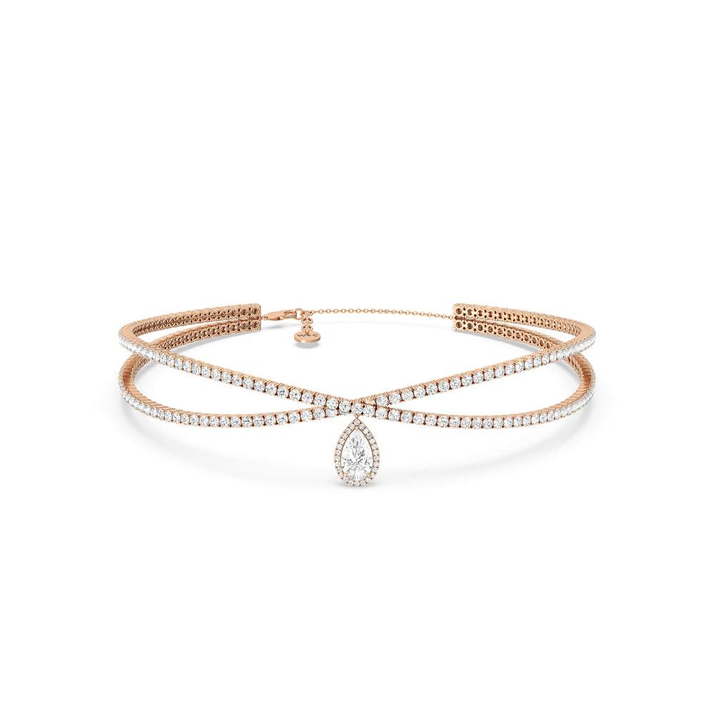 Teardrop Crossover Diamond Choker Necklace with 18KT Rose Gold / Lab / 23 1/2 Cut Diamond in 14KT Rose Gold / Lab / 23 1/2 view 1
