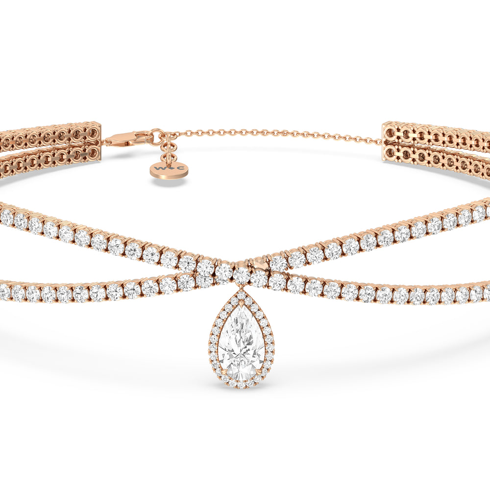 Teardrop Crossover Diamond Choker Necklace with 18KT Rose Gold / Lab / 23 1/2 Cut Diamond in 14KT Rose Gold / Lab / 23 1/2 view 2
