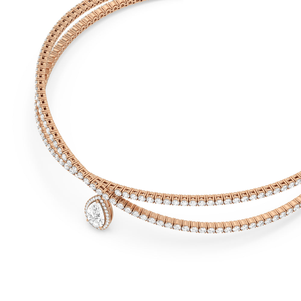 Teardrop Crossover Diamond Choker Necklace with 18KT Rose Gold / Lab / 23 1/2 Cut Diamond in 14KT Rose Gold / Lab / 23 1/2 view 3
