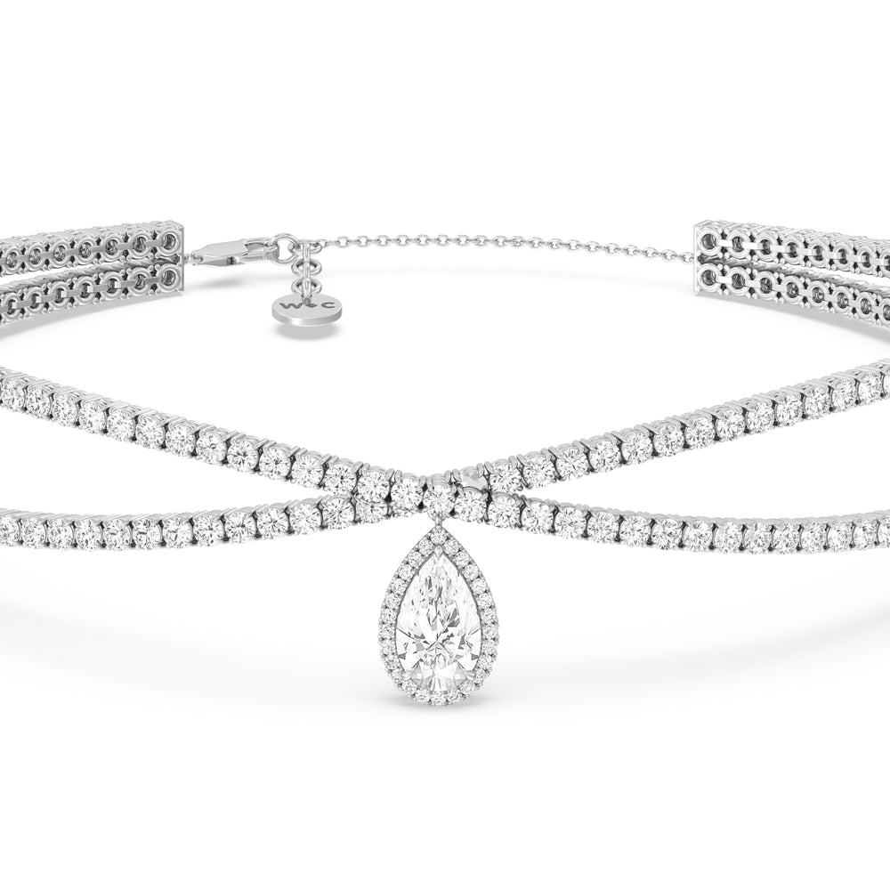 Teardrop Crossover Diamond Choker Necklace with Lab Cut Diamond in 14KT White Gold view 1
