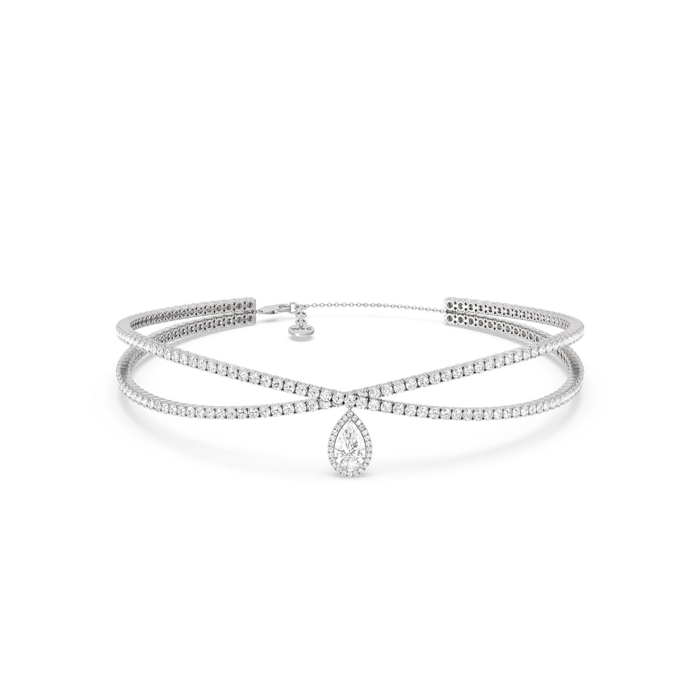 Teardrop Crossover Diamond Choker Necklace with Lab Cut Diamond in 14KT White Gold view 2
