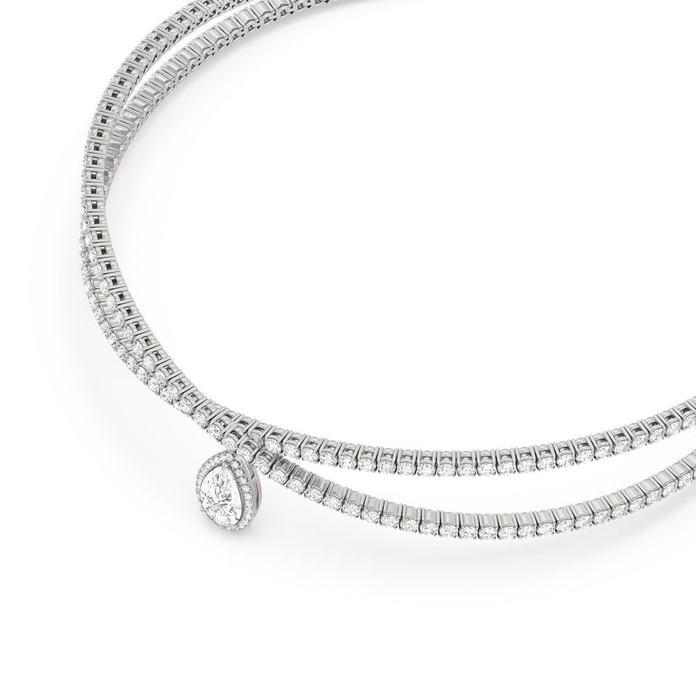 Teardrop Crossover Diamond Choker Necklace with Lab Cut Diamond in 14KT White Gold view 3
