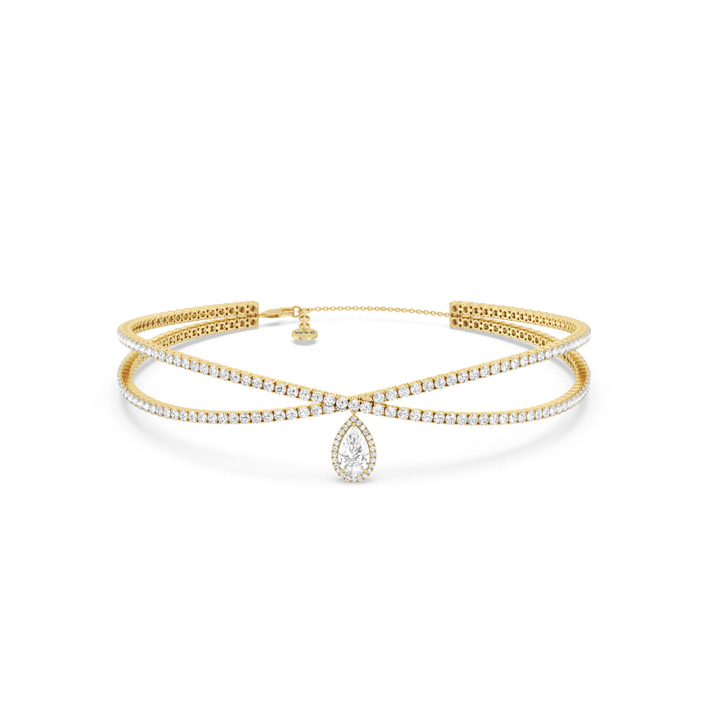 Teardrop Crossover Diamond Choker Necklace with 18KT Yellow Gold / Lab / 23 1/2 Cut Diamond in 14KT Yellow Gold / Lab / 23 1/2 view 1
