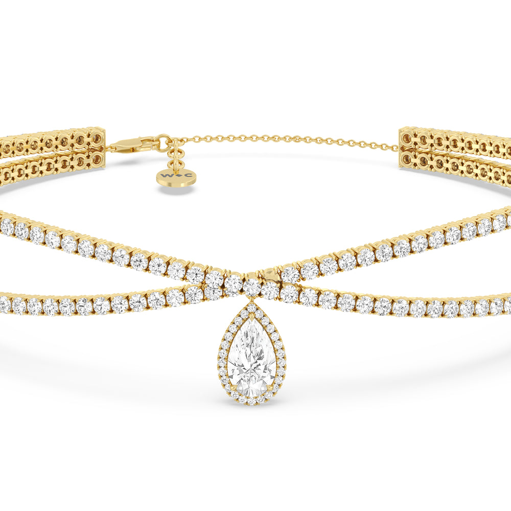 Teardrop Crossover Diamond Choker Necklace with 18KT Yellow Gold / Lab / 23 1/2 Cut Diamond in 14KT Yellow Gold / Lab / 23 1/2 view 2
