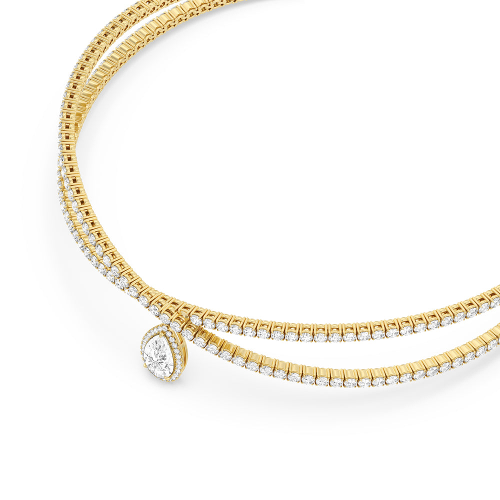 Teardrop Crossover Diamond Choker Necklace with 18KT Yellow Gold / Lab / 23 1/2 Cut Diamond in 14KT Yellow Gold / Lab / 23 1/2 view 3
