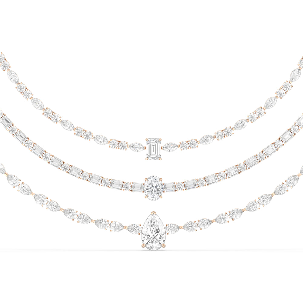 Multi Shape Three Row Layered Statement Diamond Necklace with 14KT Rose Gold / Lab / 70 3/4 Cut Diamond in 14KT Rose Gold / Lab / 70 3/4 view 1
