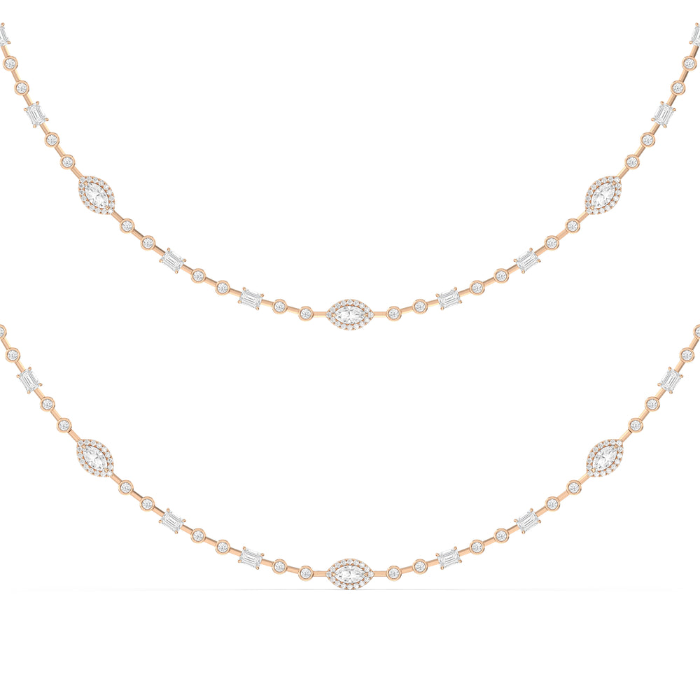 Statement Opera Two Row Multi Shape Halo Diamond Station Necklace with 14KT Rose Gold / Lab / 21 1/2 Cut Diamond in 14KT Rose Gold / Lab / 21 1/2 view 1
