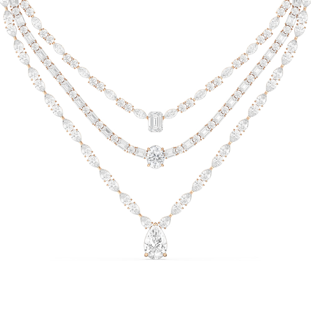 Multi Shape Three Row Layered Statement Diamond Necklace with 14KT Rose Gold / Lab / 70 3/4 Cut Diamond in 14KT Rose Gold / Lab / 70 3/4 view 3
