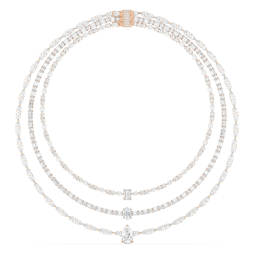 Multi Shape Three Row Layered Statement Diamond Necklace with 14KT Rose Gold / Lab / 70 3/4 Cut Diamond in 14KT Rose Gold / Lab / 70 3/4 view 2
