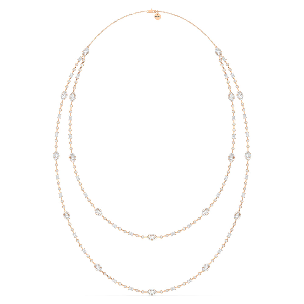 Statement Opera Two Row Multi Shape Halo Diamond Station Necklace with 14KT Rose Gold / Lab / 21 1/2 Cut Diamond in 14KT Rose Gold / Lab / 21 1/2 view 2
