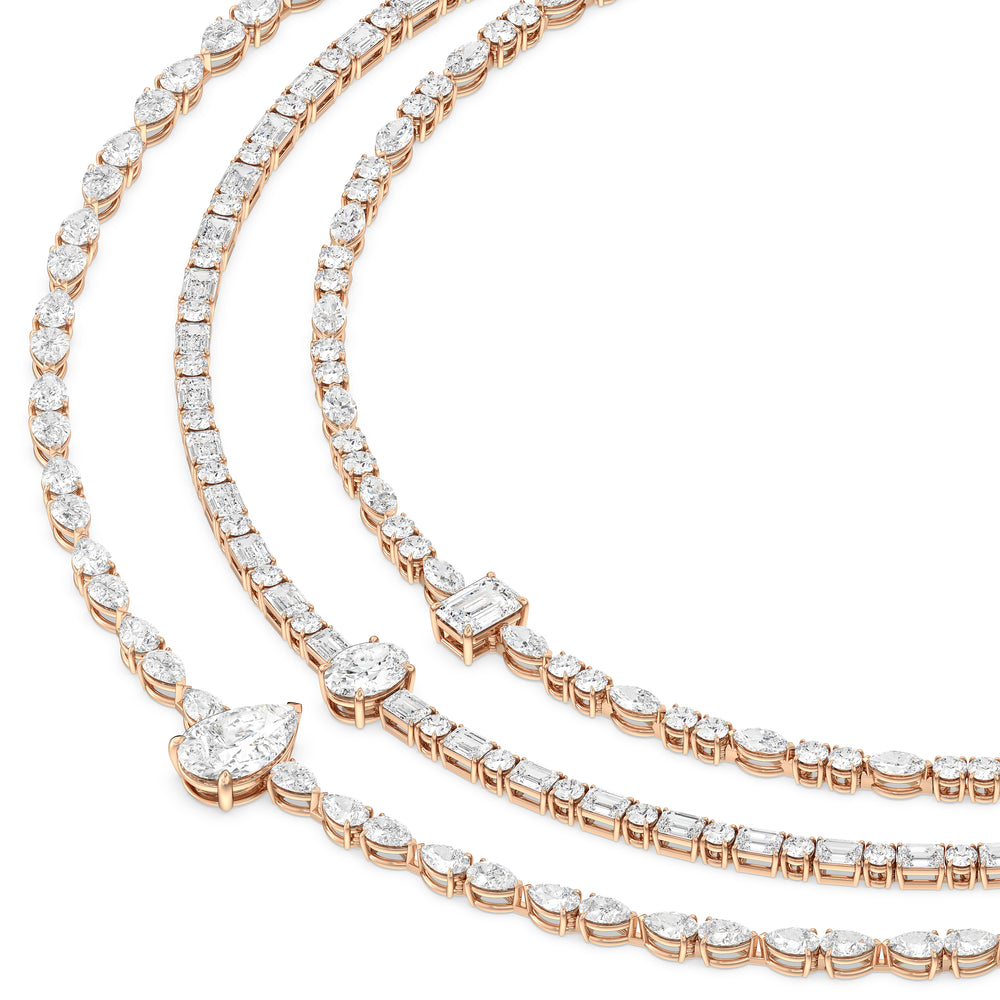 Multi Shape Three Row Layered Statement Diamond Necklace with 14KT Rose Gold / Lab / 70 3/4 Cut Diamond in 14KT Rose Gold / Lab / 70 3/4 view 4
