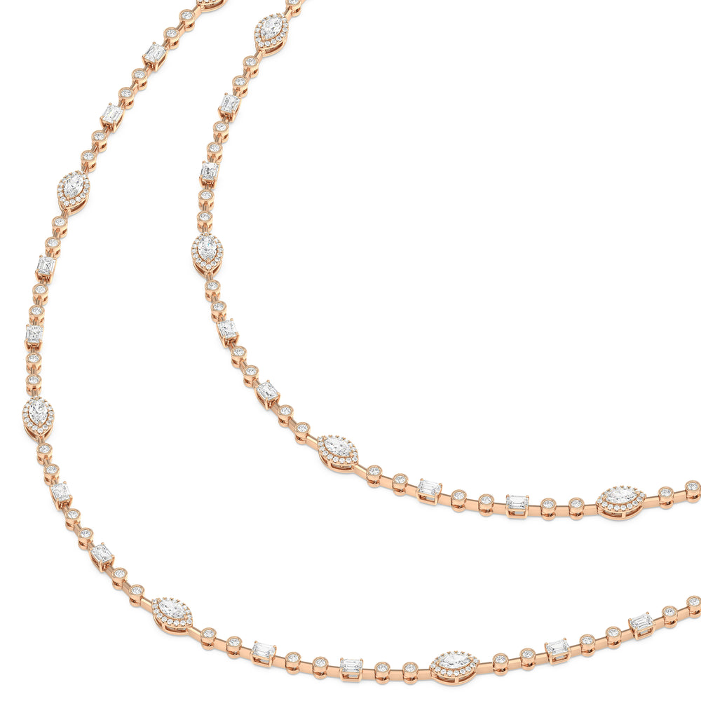 Statement Opera Two Row Multi Shape Halo Diamond Station Necklace with 14KT Rose Gold / Lab / 21 1/2 Cut Diamond in 14KT Rose Gold / Lab / 21 1/2 view 3

