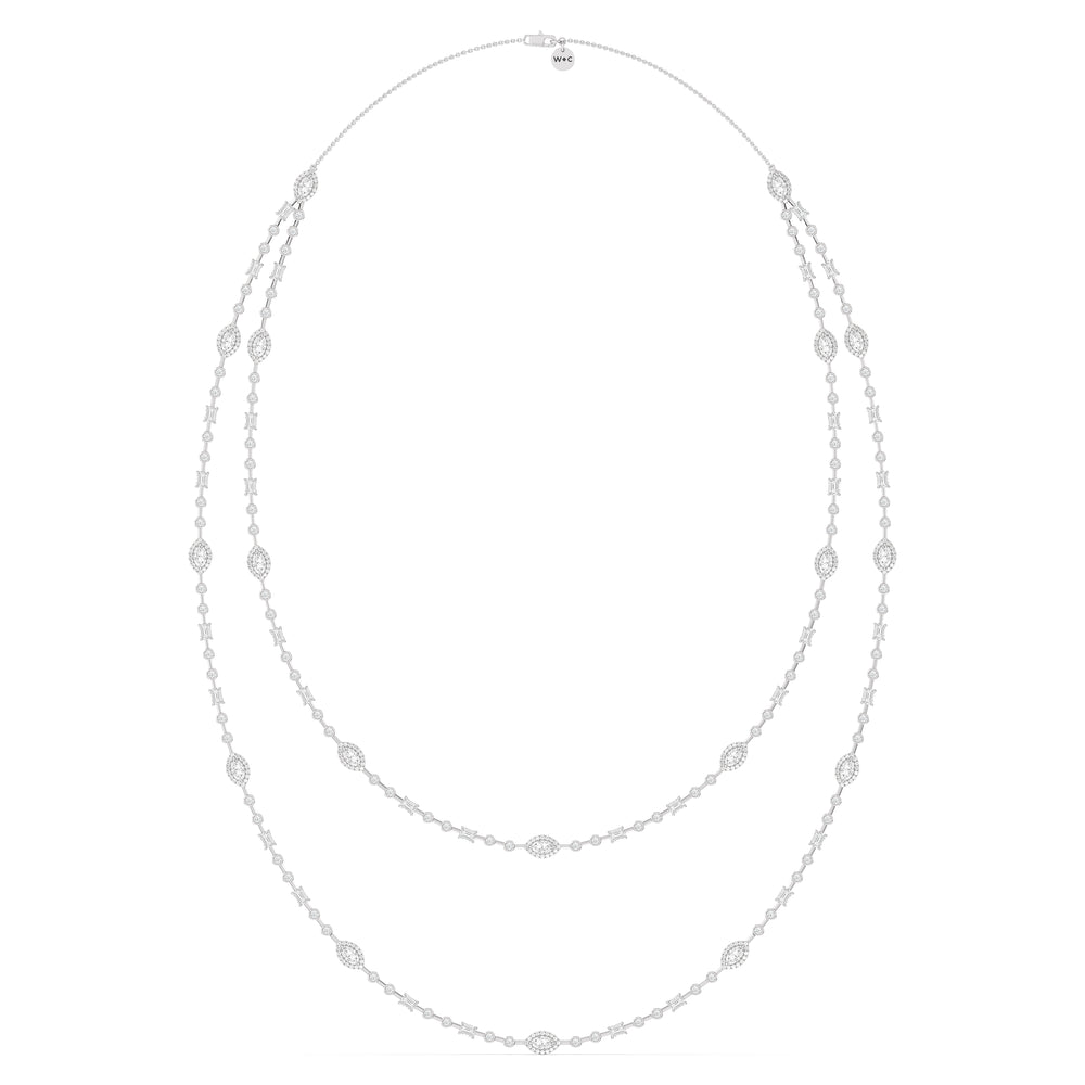 Statement Opera Two Row Multi Shape Halo Diamond Station Necklace with 14KT White Gold / Lab / 21 1/2 Cut Diamond in 14KT White Gold / Lab / 21 1/2 view 2
