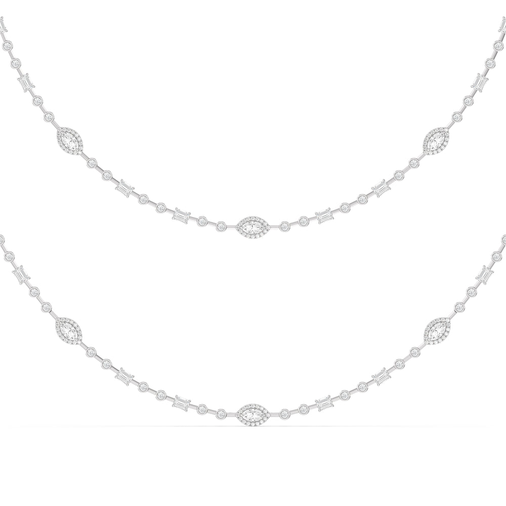 Statement Opera Two Row Multi Shape Halo Diamond Station Necklace with 14KT White Gold / Lab / 21 1/2 Cut Diamond in 14KT White Gold / Lab / 21 1/2 view 1
