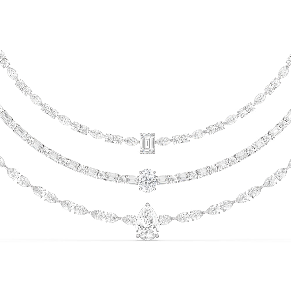 Multi Shape Three Row Layered Statement Diamond Necklace with 14KT White Gold / Lab / 70 3/4 Cut Diamond in 14KT White Gold / Lab / 70 3/4 view 1
