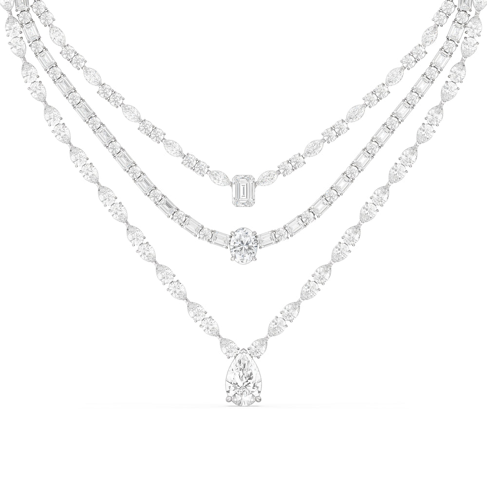 Multi Shape Three Row Layered Statement Diamond Necklace with 14KT White Gold / Lab / 70 3/4 Cut Diamond in 14KT White Gold / Lab / 70 3/4 view 3
