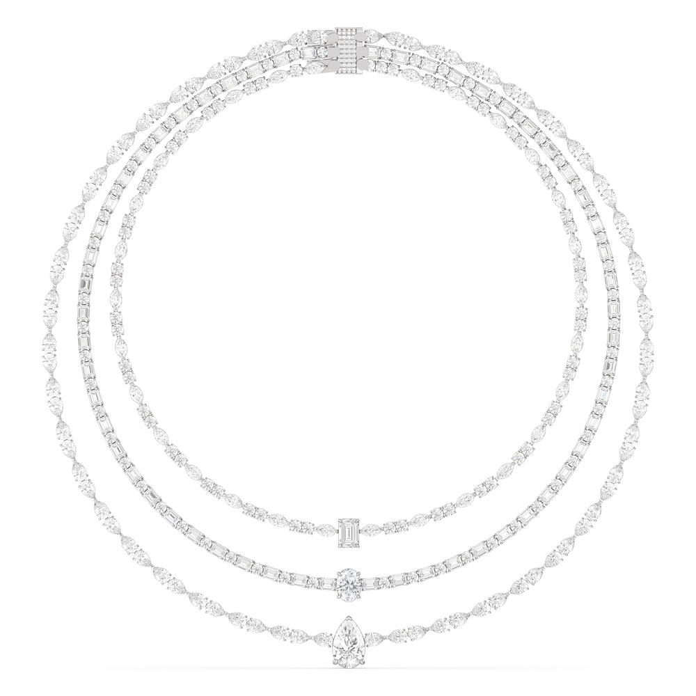 Multi Shape Three Row Layered Statement Diamond Necklace with 14KT White Gold / Lab / 70 3/4 Cut Diamond in 14KT White Gold / Lab / 70 3/4 view 2
