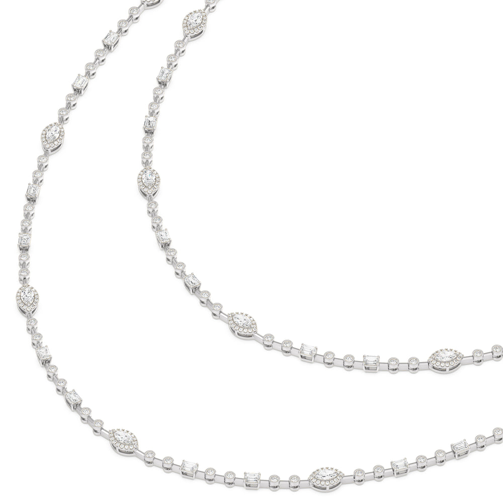 Statement Opera Two Row Multi Shape Halo Diamond Station Necklace with 14KT White Gold / Lab / 21 1/2 Cut Diamond in 14KT White Gold / Lab / 21 1/2 view 3
