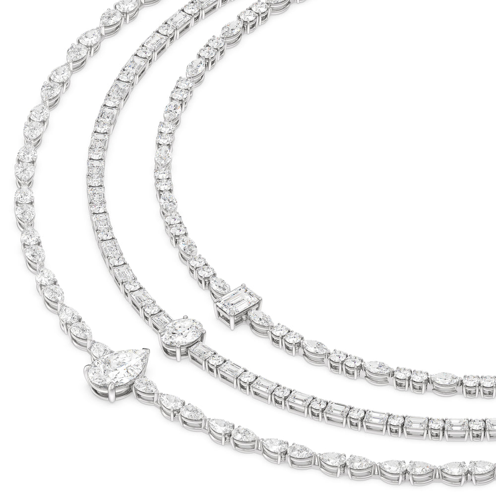 Multi Shape Three Row Layered Statement Diamond Necklace with 14KT White Gold / Lab / 70 3/4 Cut Diamond in 14KT White Gold / Lab / 70 3/4 view 4
